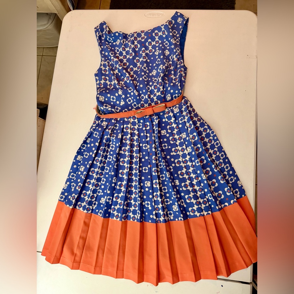 Eva Franco Blue and Orange Floral Kids Dress